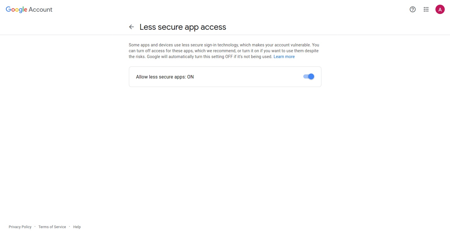 Google Account - Less secure apps access