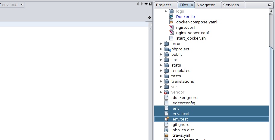 dockerized symfony environment files in IDE